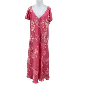 Amoureuse A-Line Dress Womens Sz 14//16 Medium Pink Floral Flare Midi Y2K V-Neck